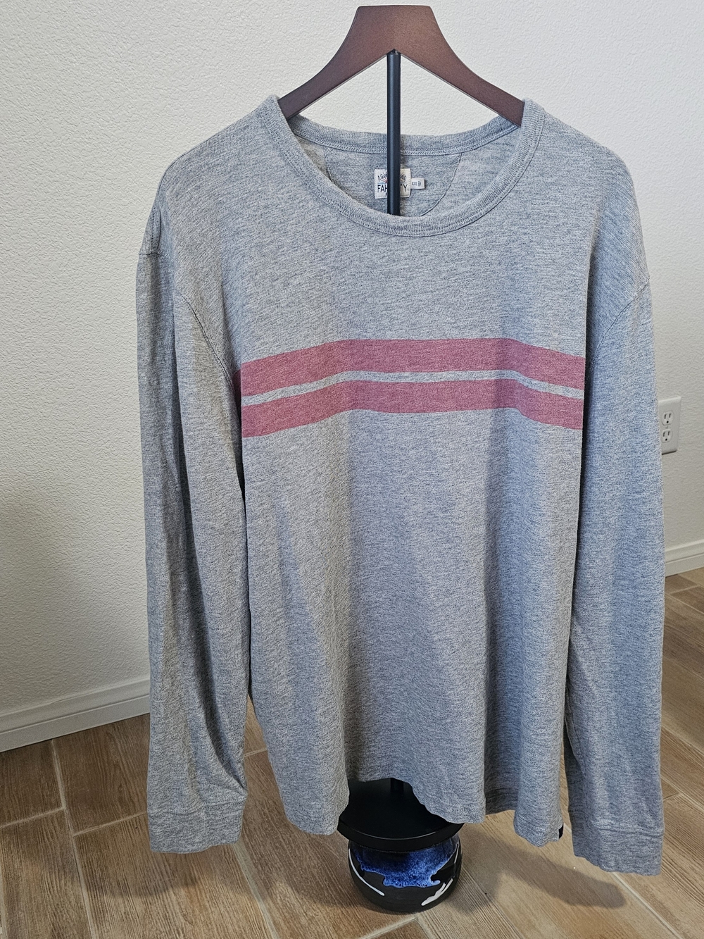 Faherty Men's Long Sleeve Pullover Sweatshirt, Size XXL Gray Striped